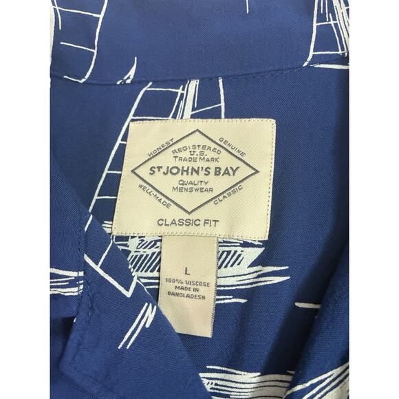 St John’s Bay L Blue Sailboat Print Hawaiian Shirt Short Sleeve Classic Fit - Picture 3 of 8